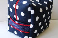 DIY navy polka dot toiletries bag