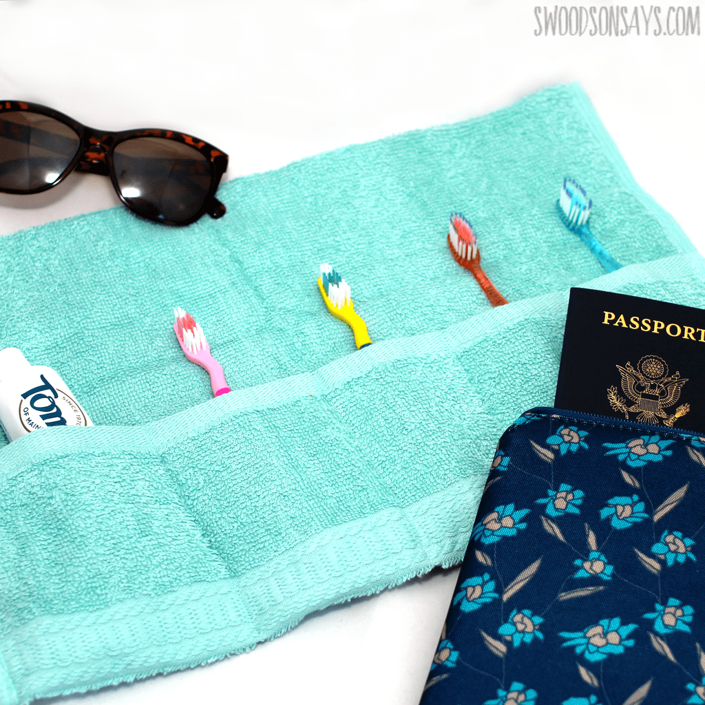 DIY travel toothbrush holder of a towel