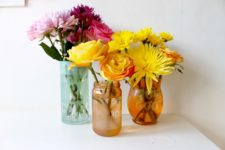 DIY colorful etched glass vases