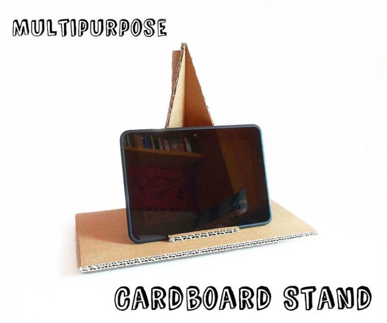 DIY multipurpose cardboard tablet stand (via www.instructables.com)
