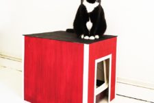 DIY red, black and white cat litter box cover