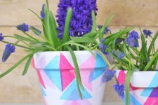 DIY colorful geometric decoupage pots