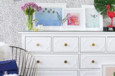 10 a chic Hemnes dresser with white inlays and gold geometric knobs for a glam space