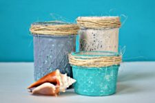DIY mason jars with textural coastal paints