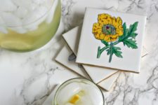 DIY tile decoupage floral coasters