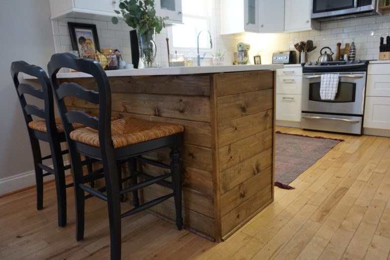 DIY kitchen island of IKEA Sektion cabinets (via dahliasanddimes.com)
