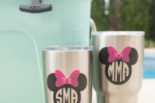 DIY stainless steel tumblers decorated with Disney images and monograms