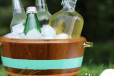 DIY striped ice bucket of wooden bowls