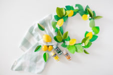 DIY colorful paper lemon and greenery wreath