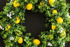 DIY faux greenery, blooms and lemons wreath