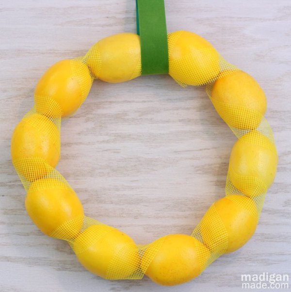 DIY sheer ribbon and lemons wreath