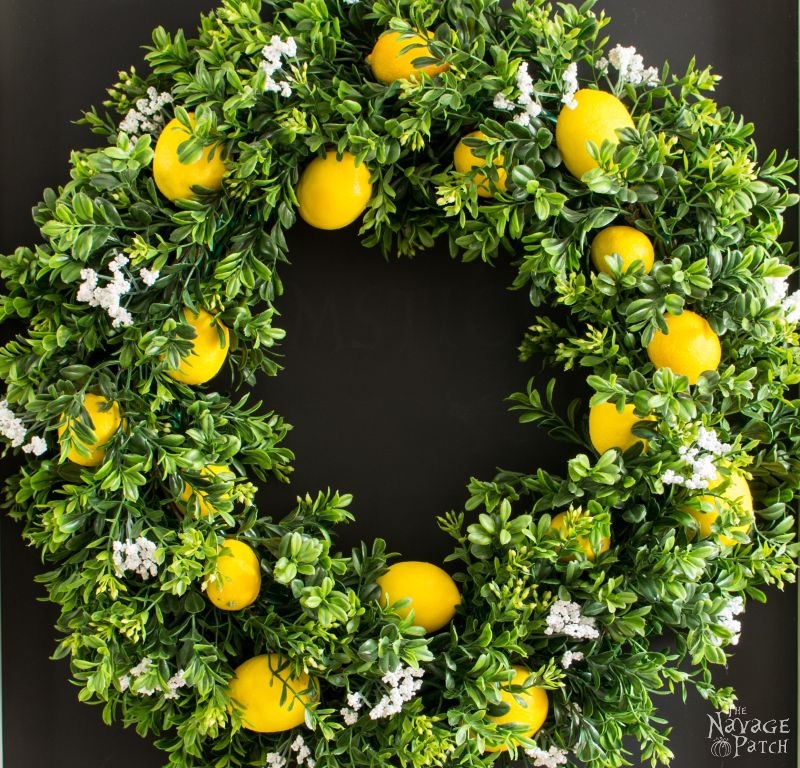 DIY faux greenery, blooms and lemons wreath