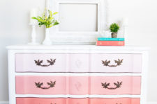 DIY vintage dresser with peachy pink ombre drawers
