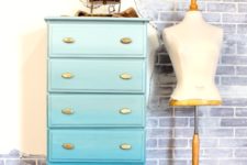 DIY ombre blue dresser with brass handles