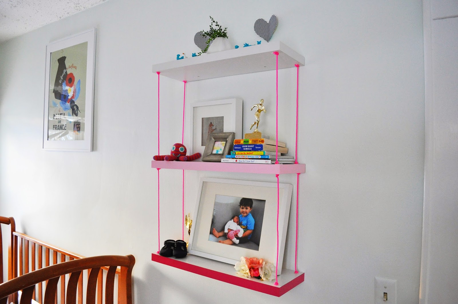 DIY ombre pink hanging shelf