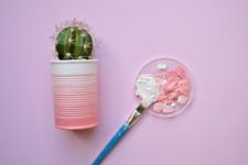DIY pink ombre tin can planter