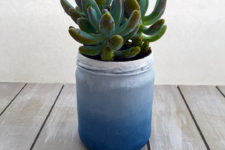 DIY ombre blue succulent planter with a wax finish