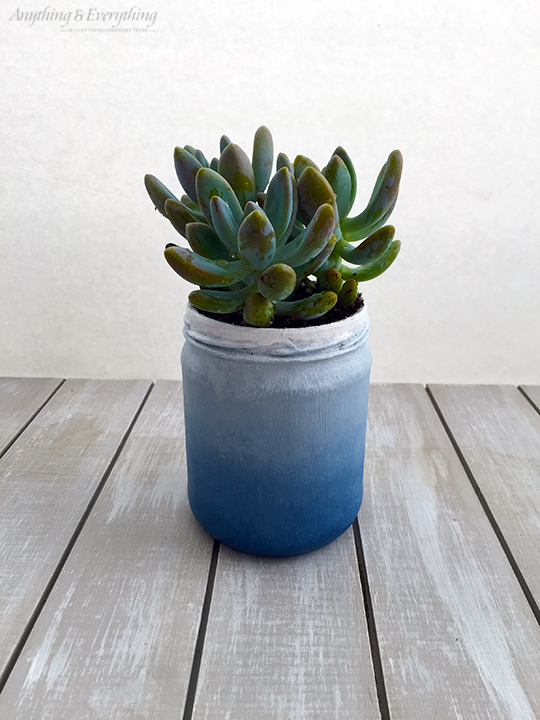 DIY ombre blue succulent planter with a wax finish (via www.myanythingandeverything.com)