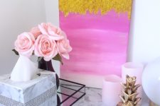DIY glam ombre pink and gold glitter wall art