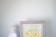 DIY ombre yellow floral applique artwork in a frame