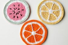 DIY crocheted fruit slice potholders