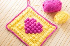 DIY crocheted bobble heart potholder