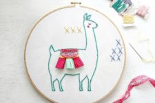 DIY colorful llama embroidery artwork
