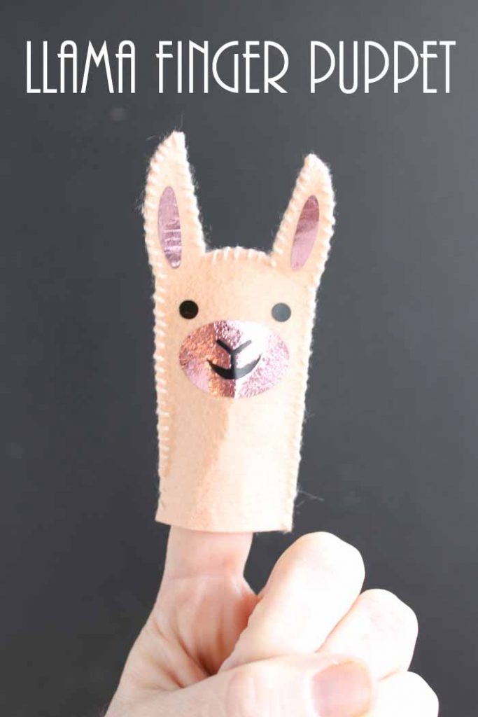 DIY felt smiling llama puppet toy