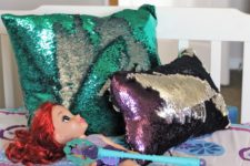 DIY mermaid pillow of reversible sequin fabric