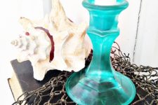 DIY turquoise glass candle holders