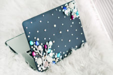 DIY mermaid laptop cover with corals and gems