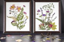 DIY pressed flower artworks in vintage frames