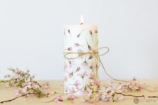 DIY pressed flower pillar candle