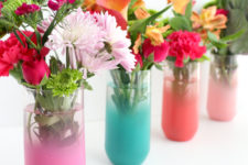 DIY bold and colorful ombre vases of glass tumblers
