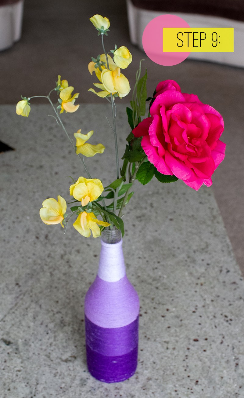 DIY purple ombre yarn wrapped vases