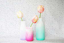 DIY soft-colored ombre vases of usual glass bottles