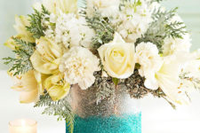 DIY ombre glitter vase for a party centerpiece