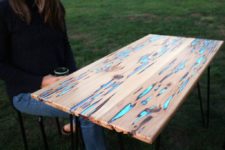 DIY wood and blue resin table