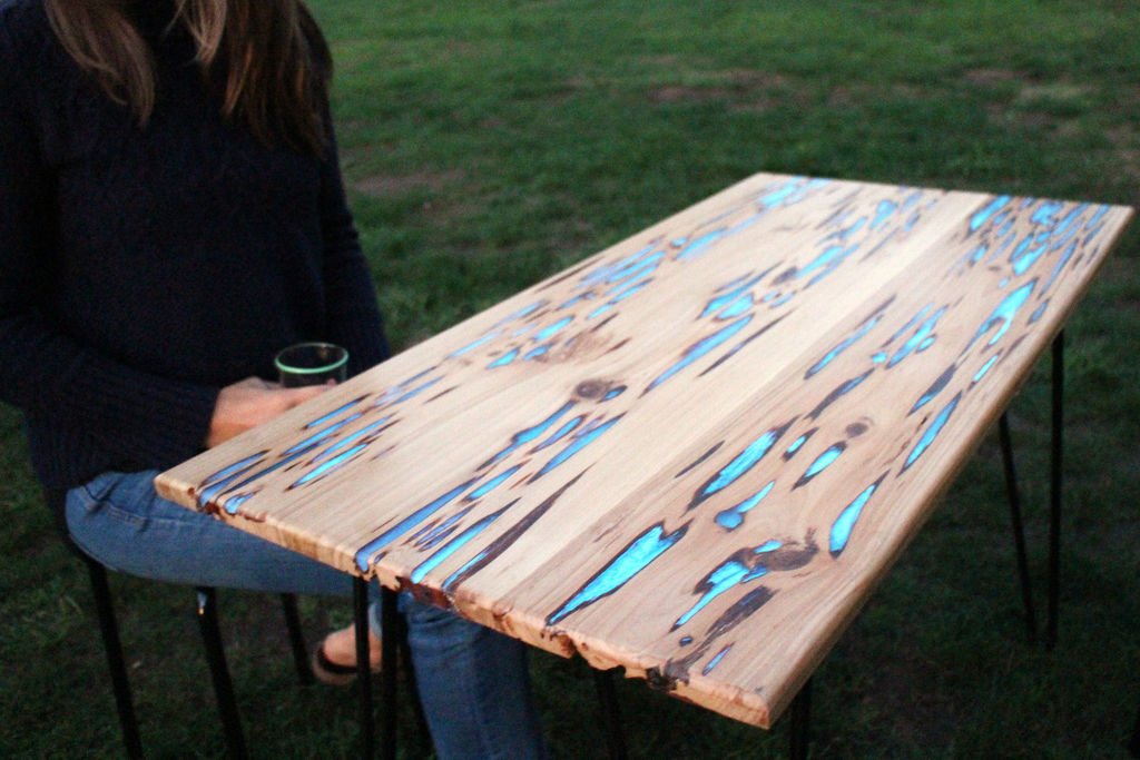 DIY wood and blue resin table