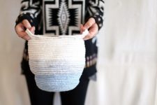 DIY ombre blue rope basket with handles