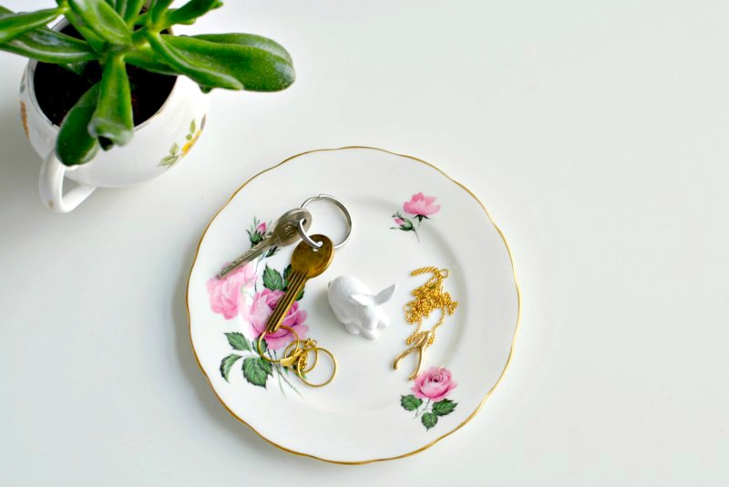 DIY jewelry dish of vintage china and porcelain animals