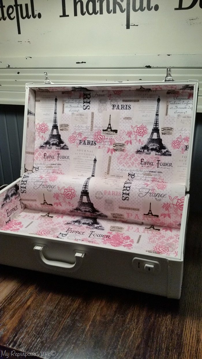 DIY vintage suitcase with a new liner (via www.myrepurposedlife.com)