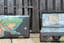 DIY map decoupage suitcases