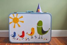 DIY bird applique suitcases