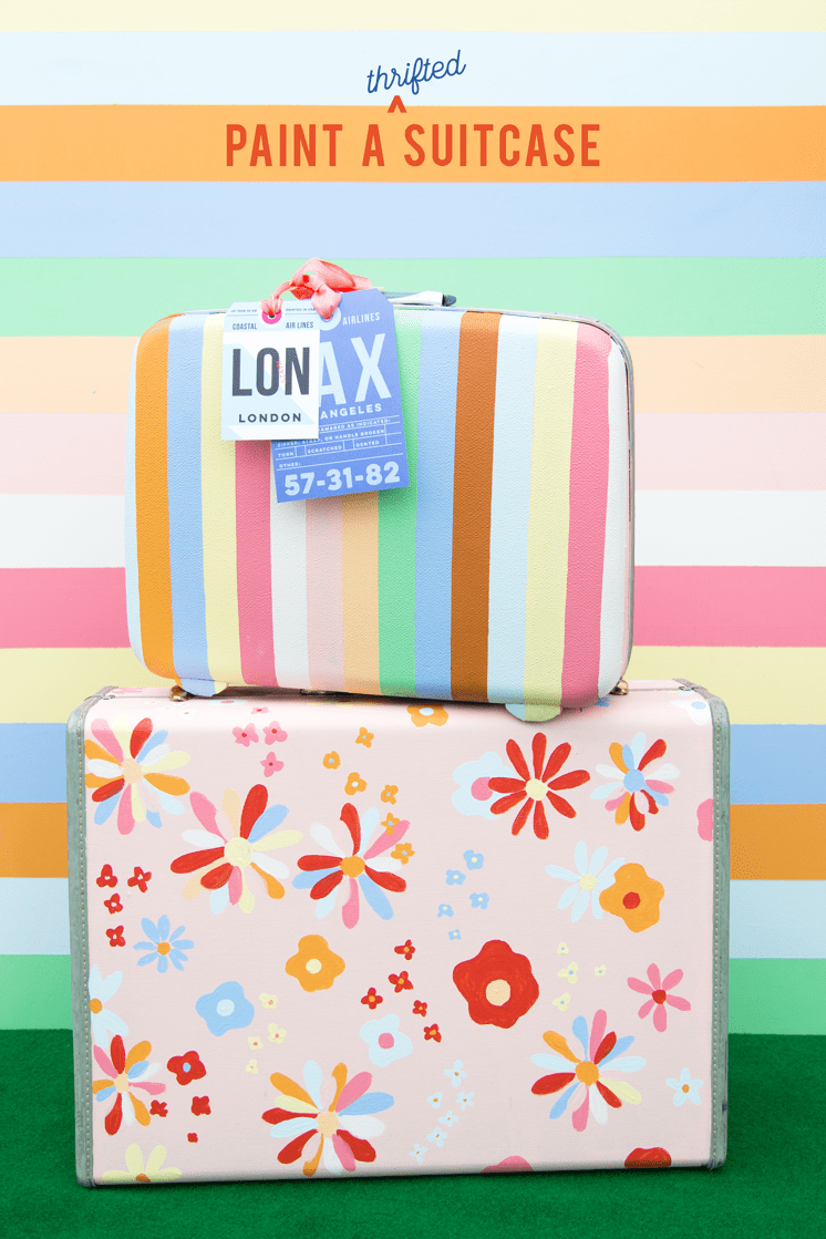 DIY colorful suitcases with stripes and florals (via thehousethatlarsbuilt.com)