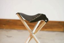 DIY manly camp stool with a leather and suede seat