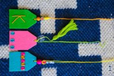 DIY colorful felt and beads and tassels luggage tags