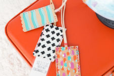 DIY colorful leather luggage tags with glitter for a glam touch
