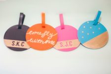 DIY decorated round leather luggage tags