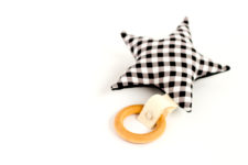DIY wooden ring and checked star teething toy